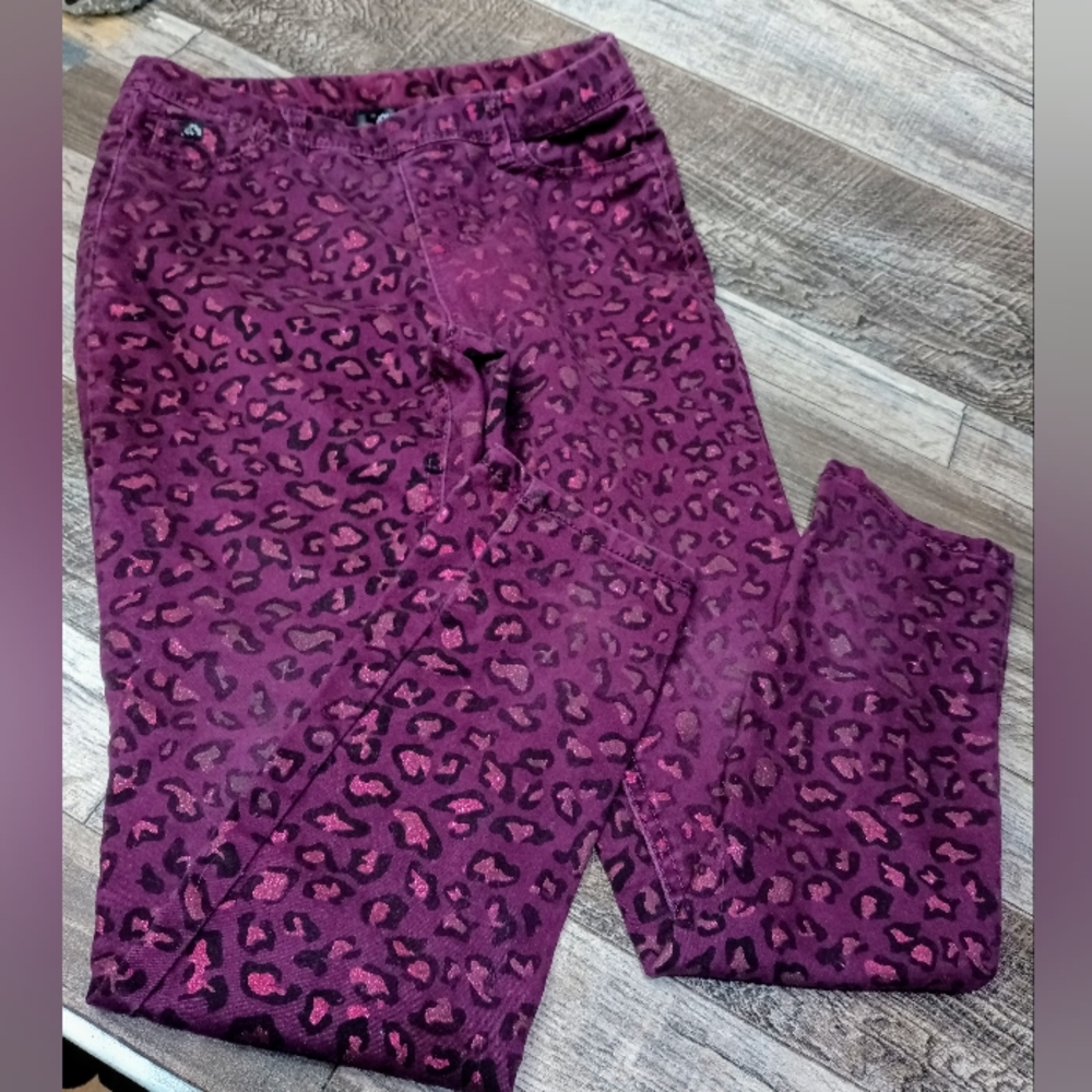 💜 Jordache Purple Leopard Print Sparkle Leggings - Size 10/12